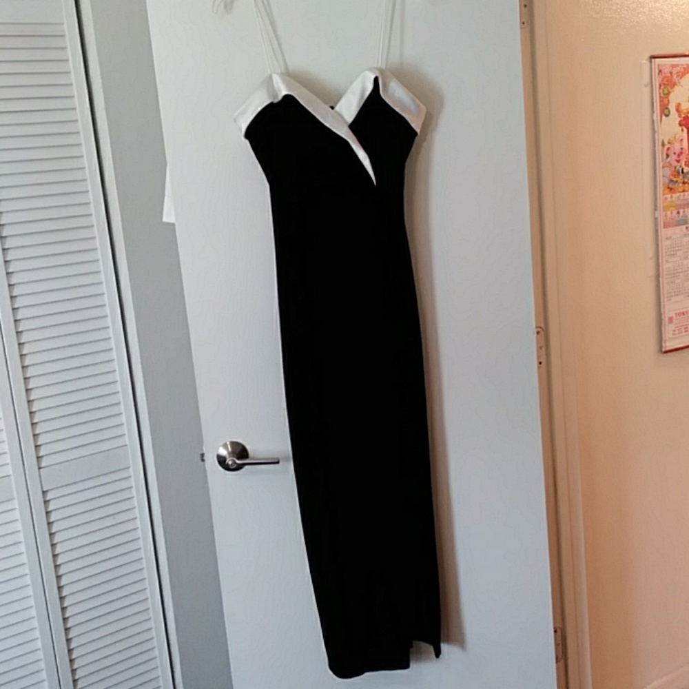 Black spaghetti string evening dress